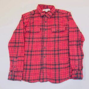 Old Navy Men’s Red &amp; Black Plaid Flannel Shirt Size L – 100% Cotton